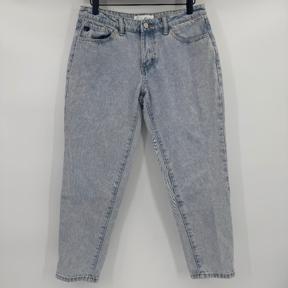Kancan Mom Jeans Women 5 Blue Light Wash Denim Cropped Ankle Mid Rise 30x25